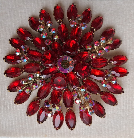Remarkable ruby red and aurora crystal vintage bro