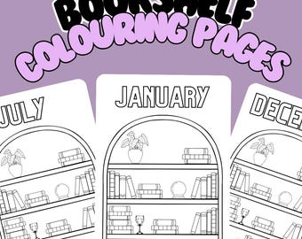 Bookshelf Colouring Pages | Monthly Reading Tracker | Printable Bookshelf TBR | Bookish Planner | Bookish Colouring Pages | Digital Journal