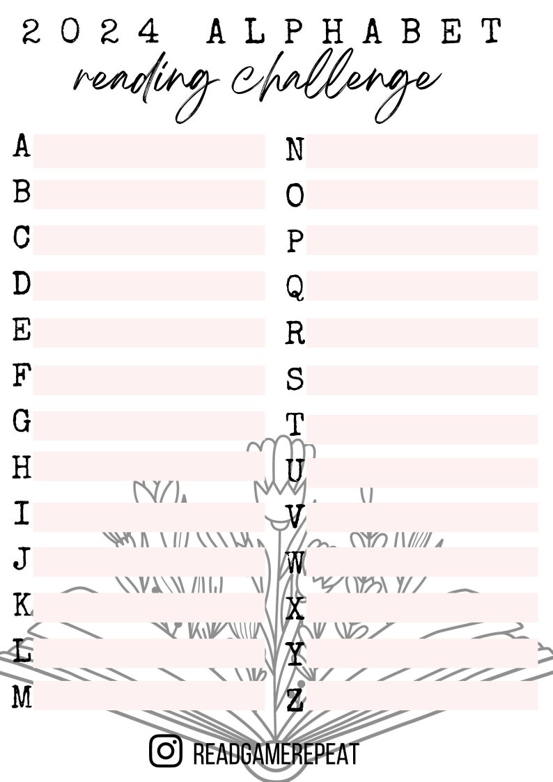 2024 Alphabet Reading Challenge Printable Etsy