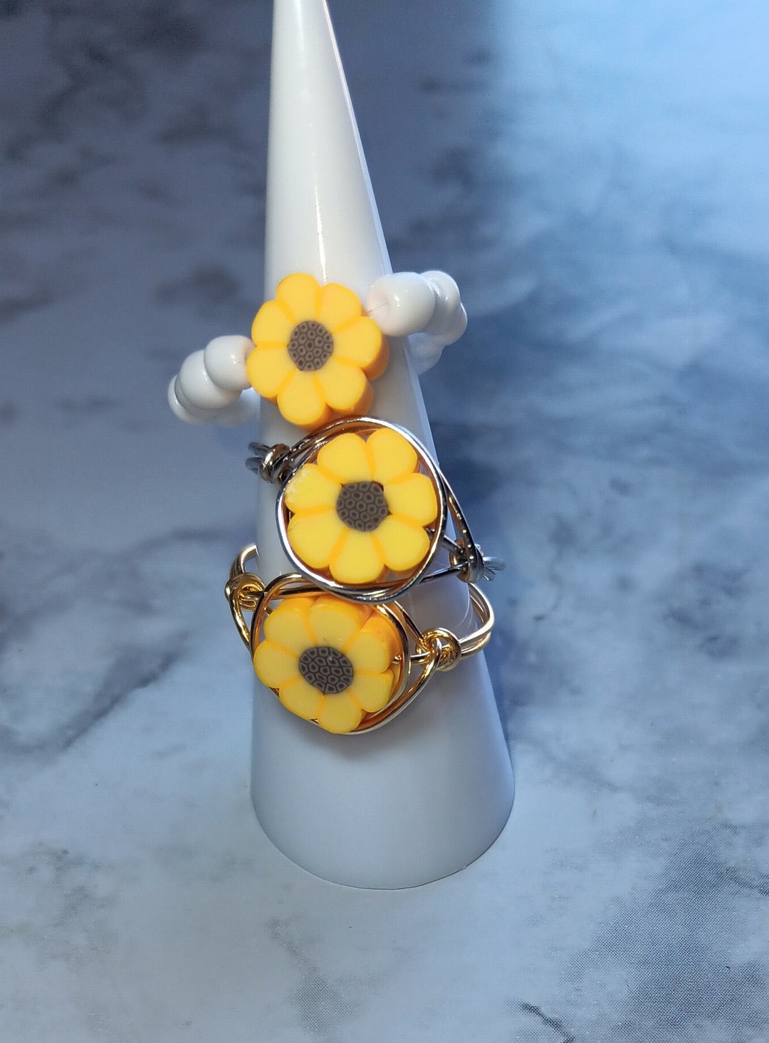 Sunflower Clay Bead Rings - Etsy