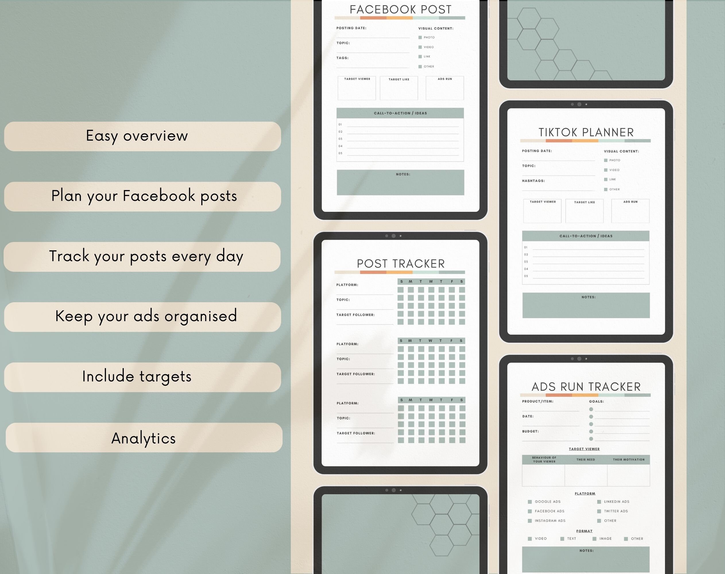 Social Media Tracker | Printable | Facebook | Instagram | Tiktok | Ads ...