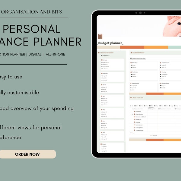 Customizable Digital Financial Planner | Notion Template  | Budget tracker | Budget | Tracker | Digital | Personal