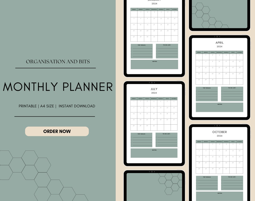 Monthly Planner | Printable | to Do List | A4 | Notes | Top Goals ...