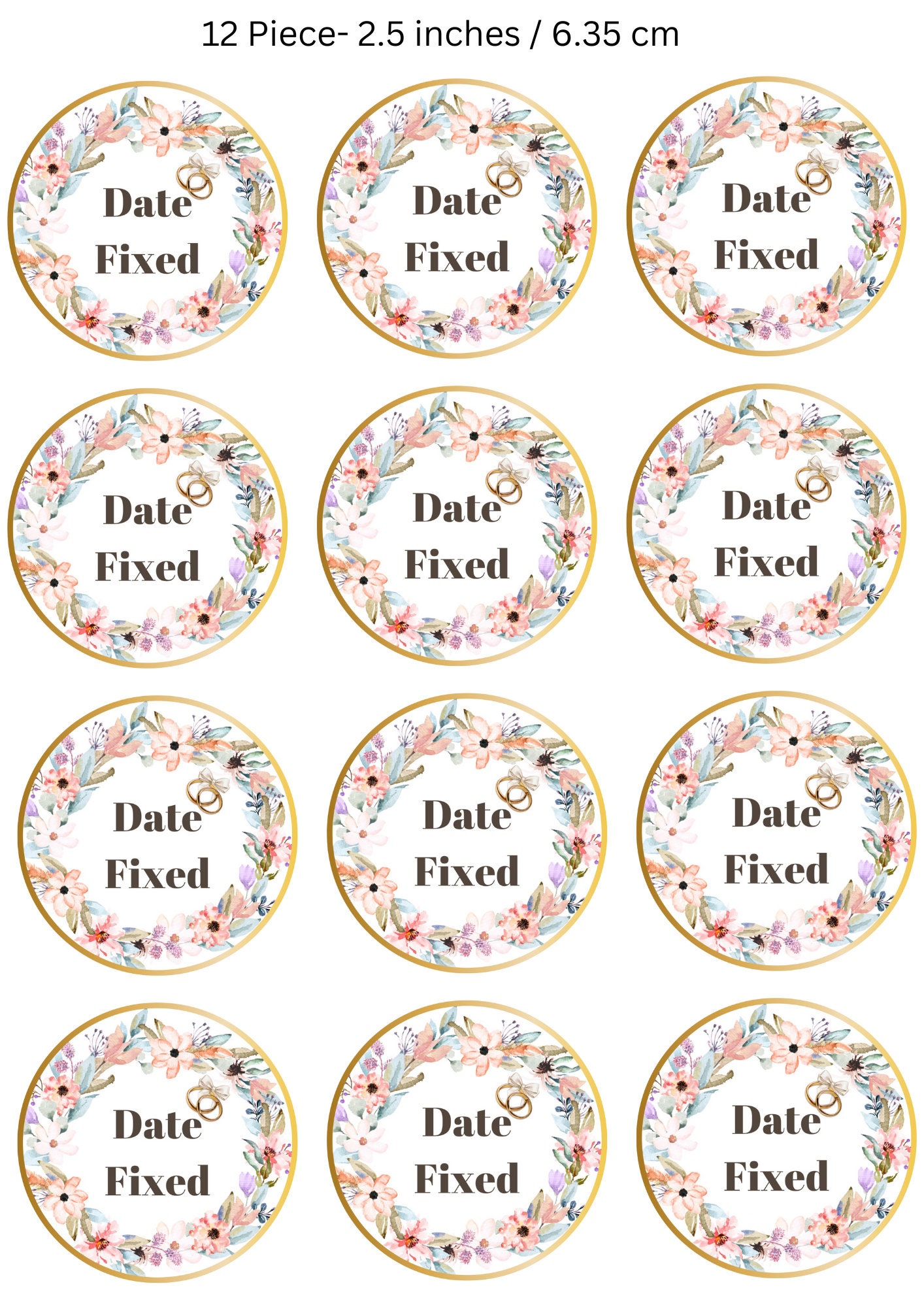 Date Fixed Cupcake Topper, Engagement Party Stickers (digital PDF) - Etsy