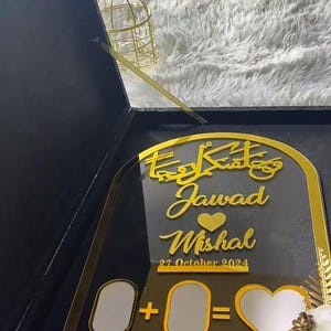 Tablero acrílico Nikkah con forma arqueada, certificado Nikkah, tablero de firma personalizado con el nombre de la pareja, contrato Nikkah, regalo Nikkah, boda musulmana