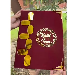Folleto de certificado islámico Nikah personalizado con huellas dactilares y certificado de firma. Contrato musulmán árabe. Libro Nikkah. Firma Nikahnama.