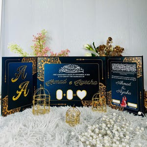 Personalisierte Nikah Zertifikat Buch Box Rot Nikkah Fingerabdrücke und Unterschrift Zertifikat Muslimischen Hochzeitsvertrag Andenken Nikkah Booklet