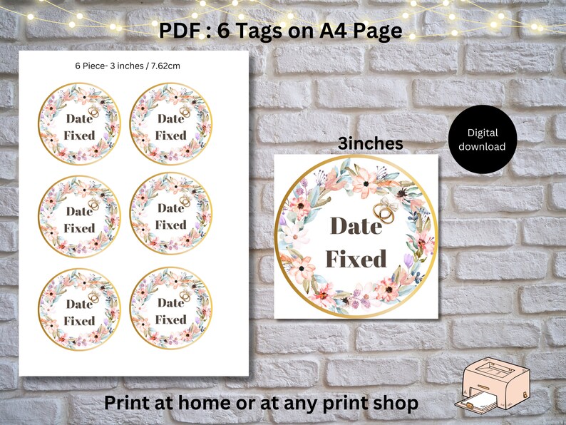 Date Fixed Cupcake Topper, Engagement Party Stickers (digital PDF) - Etsy