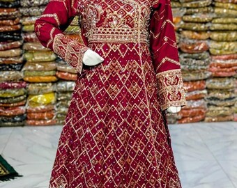 Vestido Anarkali de gasa / Traje bordado de 3 piezas / Vestido formal de boda pakistaní
