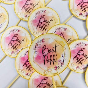 Baat Pakki pegatinas compromiso boda favor pegatina Baat Pakki Methai Topper Cupcake topper Baat Pakki signo compromiso fiesta regalo pegatina