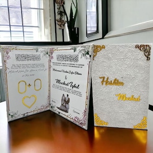 Personalisiertes A4 Nikah-Zertifikat Buch Fingerabdrücke und Unterschrift Zertifikat Arabischen Muslimischen Hochzeitsvertrag Andenken Nikkah Booklet