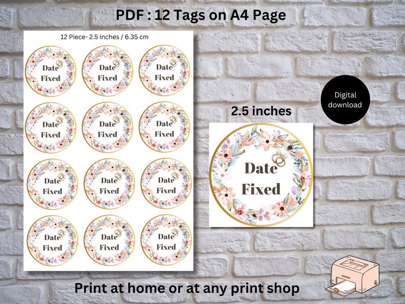 Date Fixed Cupcake Topper, Engagement Party Stickers (digital PDF) - Etsy