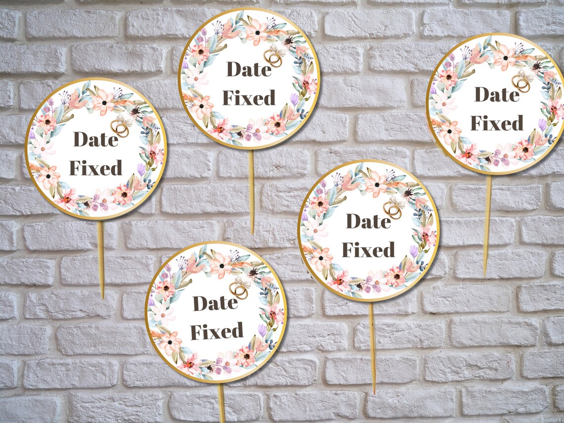 Date Fixed Cupcake Topper, Engagement Party Stickers (digital PDF) - Etsy