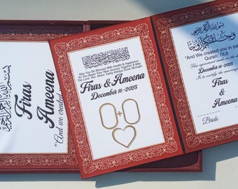 Personalized Nikkah Certificate Booklet Box, Thumbprint Islamic Wedding Contract