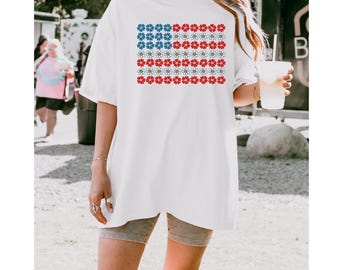 Comfort Colors Floral American Flag T-Shirt: Patriotic 4th of July Tee