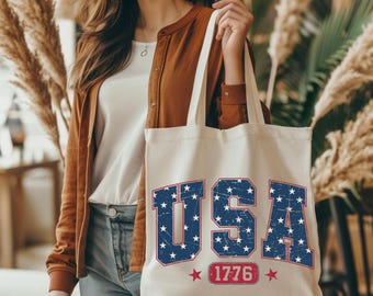 USA 1776 Tote Bag: Patriotic 4th of July Canvas Bag