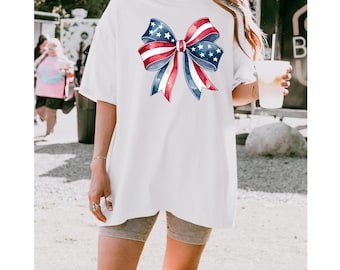 Comfort Colors 4th of July Bow Shirt: Patriotic USA Tee