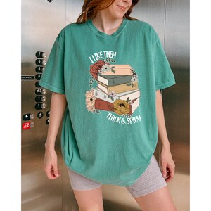 Comfort Colors® Thick & Spicy Book T-Shirt, Funny Book Lover Tee, Spicy Romance Reader Gift, Floral Book Stack T-Shirt, Cute Bookish T-Shirt