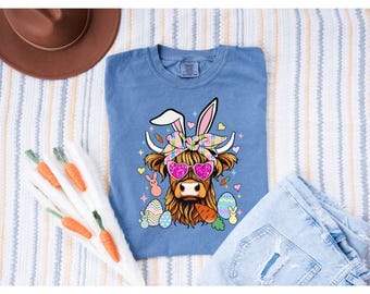 Comfort Colors Highland Cow Easter T-Shirt
