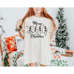 Comfort Colors Dancing Skeletons Christmas T-Shirt: Funny Gothic Holiday Tee
