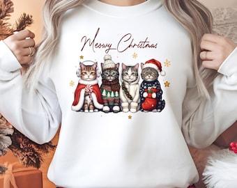 Meowy Christmas Cat Sweatshirt, Cat Mom Xmas Tee