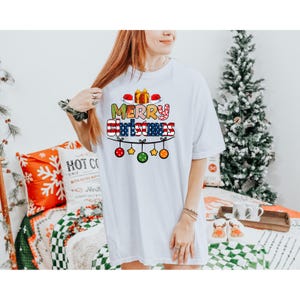 Comfort Colors Merry Christmas USA T-Shirt: Patriotic American Flag Tee