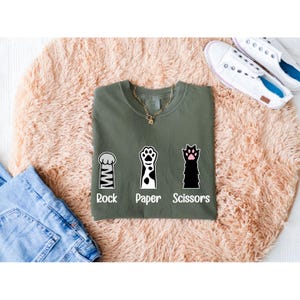 Comfort Colors® Cute Cat Paw Rock Paper Scissors T-Shirt, Funny Kitty Paws Tee, Cat Lover Gift, Cartoon Cat Claw Tee, Playful Animal Tee