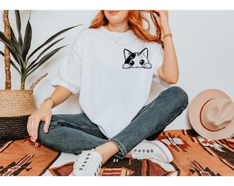 Comfort Colors Peeking Cat T-Shirt, Funny Kitty Graphic Tee