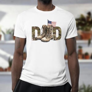 Comfort Colors® Military Dad T-Shirt, Camo Boots and Flag Tee, Army Dad Gift, Veteran Dad T-Shirt, Father&#39;s Day T-Shirt for Military Dad
