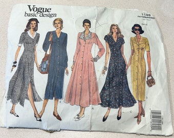 Vintage Vogue 1149 Sewing Pattern, Misses' Dress ~ Button Front, Length, Skirt & Sleeve Variations | Easy Sewing Pattern