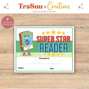 Printable Kid Award, School Certificate, Teacher Certificate, Super Star Reader, Award Certificate, School Certificate, Awards, Achievement