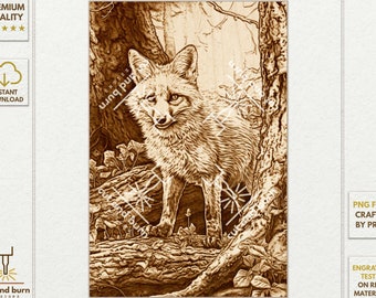 PNG Files Made for Laser Engrave | Fox, Red Fox, WildLife, Landscape, Forest, Wood, Nature, Ethnic, Tree, Wild Animal, Boho, Woodland