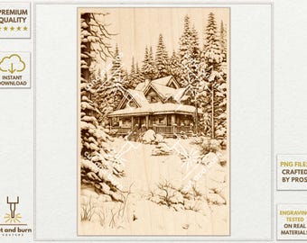 PNG Files Made for Laser Engrave | Winter, House, Snow, Cabin, Alaska, Forest, Trees, Woodland, Wood, Landscape, Nature, Northern Exposure