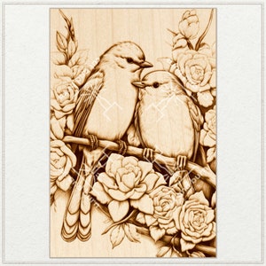 Archivos PNG hechos para grabado láser / pájaros, LoveBirds, pareja, amor, lindo, flor, planta, arte de aves, animal, botánico, San Valentín