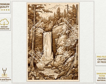 Image file Made for Laser Engrave | Waterfall, River, Cascade, Mountains, Forest, Wood, Wild Life, Landscape, Stream, Water Fall, Woodland