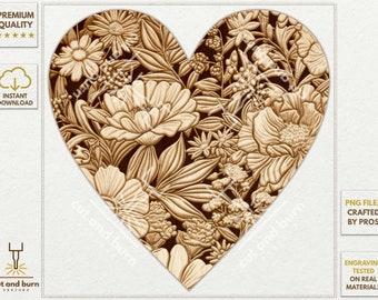 PNG Files Made for Laser Engrave | Floral Heart Desing, Flowers Pattern, Mother Day, Valentine, Gift for Mom, Grandma Day, Paeony, DIY