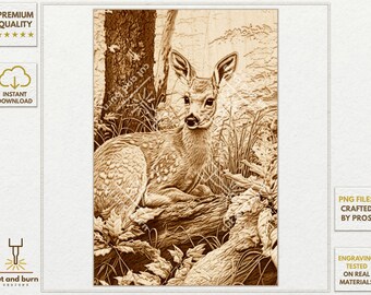 PNG Files Made for Laser Burn | Roe-Deer, Doe, WildLife, Forest, Wood, Nature, Ethnic, Deer, Wilderness, Boho, Animals, Landscape, Woodland