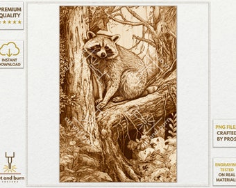PNG Files Made for Laser Engrave | Racoon, Raccoon, Coon, WildLife, Landscape, Forest, Nature, Animals, Ethnic, Tree, Wilderness, Woodland