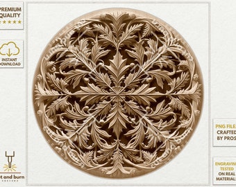 Laser Burn Snowflake PNG for 3D Illusion Engrave, Laser Ready, Digital Design File, Winter Round Ornament Christmas
