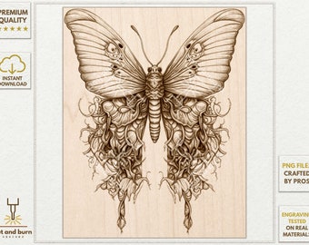 Moth PNG 3D, Goth Fantasy Butterfly, Laser Burn for 3D Illusion Engrave, Jarvis Dithered, Grayscale, Romantic Goth, Dark Romance, Haunted