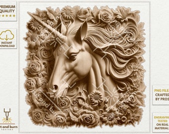Laser Burn Unicorn PNG for 3D Illusion Engrave, Laser Ready, Digital Design File, Fairytale Wall Art