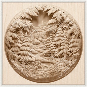 Graver des fichiers Noël au laser pour une gravure illusion 3D, prêt pour le laser, fichier de conception numérique PNG, sapin de Noël, paysage d'hiver