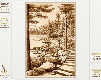 Image PNG Files Made for Laser Burn | Lake, River, Water in Forest, Trees, Woodland, Wood, Landscape, Swamp, Rocks, National Park, Wall Art