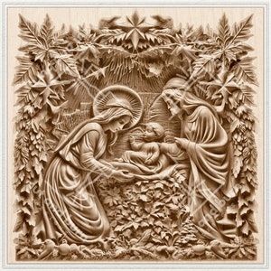Laser Burn PNG para grabado de ilusión 3D, listo para láser, archivo de diseño digital, Navidad, Natividad, Sagrada Familia, Religioso