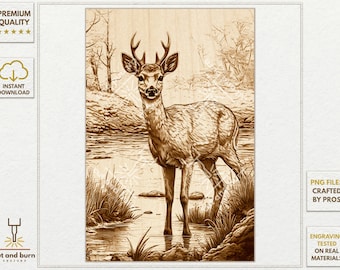 PNG Files Made for Laser Engrave | Roe-Deer, Doe, WildLife, Landscape, Forest, Wood, Nature, Pond, Lake, Ethnic, Deer, Wilderness, Woodland