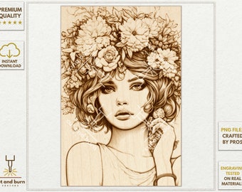 PNG Files Made for Laser Engrave | Hippie, Potrait, Woman, Girl, Wreath, Floral, Flowers, Bride, Best Girl, Spring, Beautiful, Cute, Boho