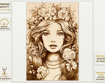 PNG Files Made for Laser Engrave | Hippie, Potrait, Woman, Girl, Wreath, Floral, Flowers, Bride, Best Girl, Spring, Beautiful, Cute, Boho