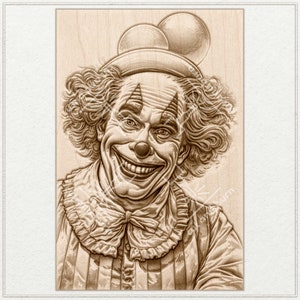 Palhaço, Circo Assustador, Retrato de Palhaço Gravação a Laser PNG para Gravação de Ilusão 3D, Pronto para Laser, Arquivo de Design Digital, Jarvis Gravação PNG, Escala de Cinza