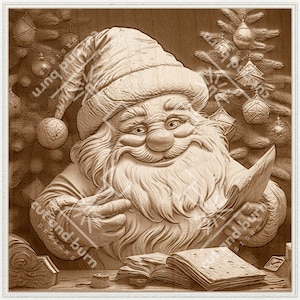 Laser Burn Papai Noel PNG para gravação de ilusão 3D, pronto para laser, arquivo de design digital, enfeite de Natal, decoração de Natal, gnomo