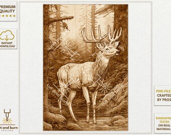 PNG Files Made for Laser Engrave | Deer, WildLife, Landscape, Forest, Wood, Nature, Ethnic, Tree, Wilderness, Boho, Animals, Wild, Woodland